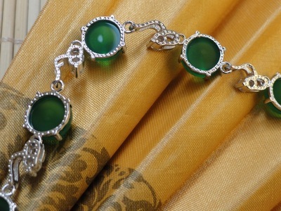 S925纯银锆石镶嵌天然绿玉髓手链 一缘阁饰品的匠心之作